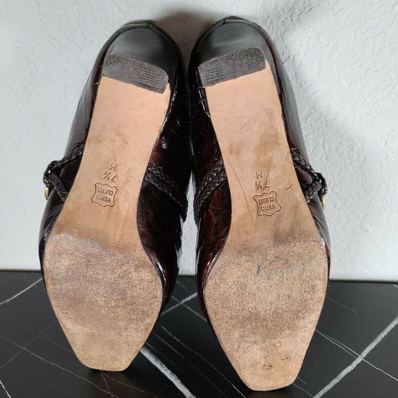 VANELi Brown Patent Leather Mule Shoes Slip On Slides Size 7.5 Kitten Heel Clogs - Picture 8 of 10